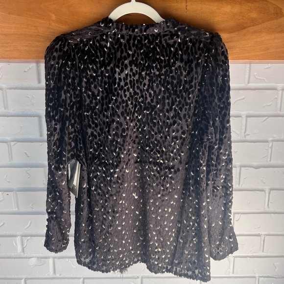 A.L.C. Ophelia Black Velvet Print Sheer Blouse  Top in Carob Metallic,Size 6 NWT - Picture 7 of 16